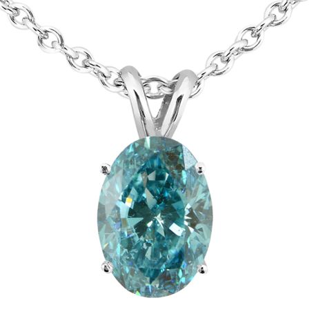 Blue Oval Diamond Pendant Necklace 14K White Gold VS2 1.62 Carat