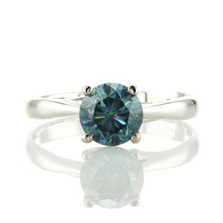 Blue Round Diamond Solitaire Engagement Ring 1.57 Carat 14K White Gold