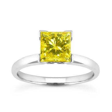 Yellow Princess Diamond Solitaire Ring 14K White Gold VS2 1.20 Carat 