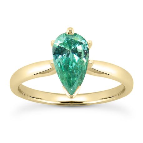 Pear Shape Diamond Solitaire Ring Fancy Green 14K Yellow Gold SI1 1.24 Carat 