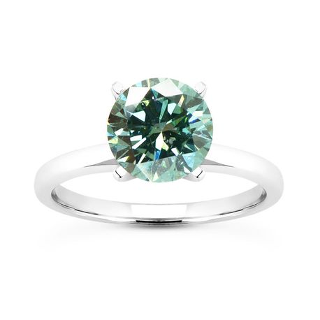 Diamond Solitaire Ring Round Blue 14K White Gold VS2 1.14 Carat 