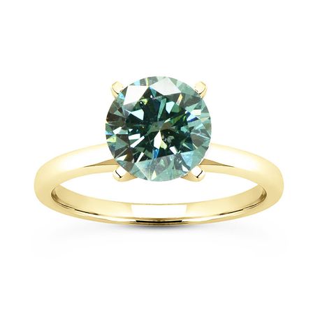 Round Blue Diamond Engagement Ring 14K Yellow Gold VS2 1.14 Carat