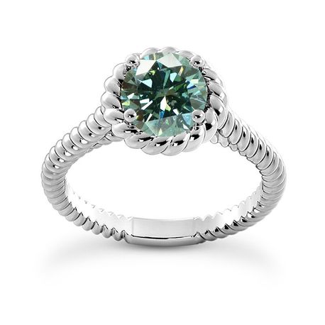 Blue Round Diamond Engagement Ring 14K White Gold VS2 1.14 Carat