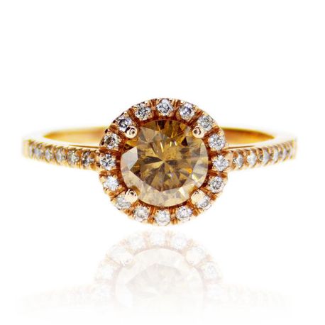 Rose Gold Halo Diamond Engagement Ring Round Fancy Brown 1.12 TCW