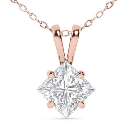 1 Carat Diamond Solitaire Pendant Genuine Princess Treated 14K Rose Gold H SI1