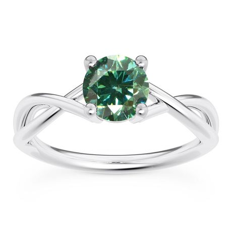 Diamond Engagement Ring Round Green VS2 14K White Gold 1 Carat