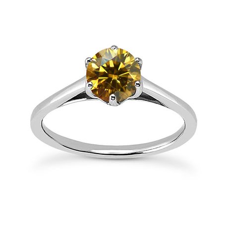 1 Carat Bridal Diamond Ring Round Champagne 14K White Gold VS2