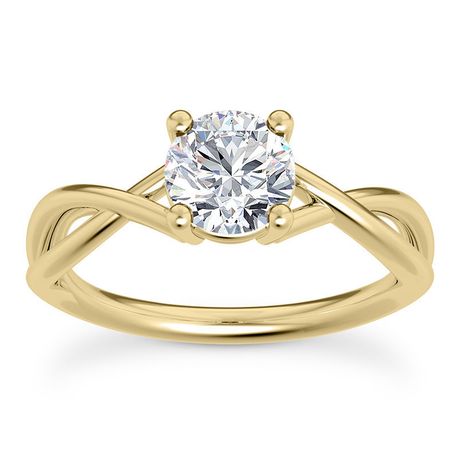 Yellow Gold Engagement Ring Round Shape Diamond Natural E VS2 Treated 0.92 Carat