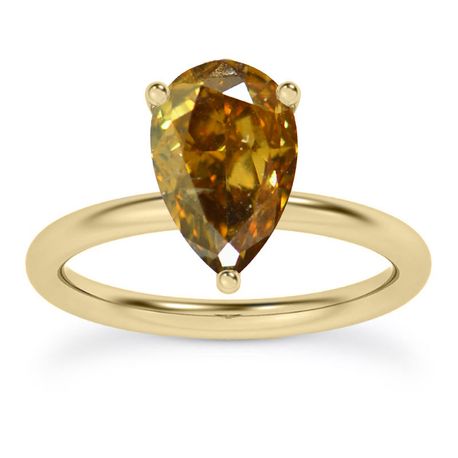Pear Diamond Solitaire Ring Fancy Brown Color Treated 14K Yellow Gold VS2 1 Carat
