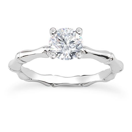 Round Diamond Bamboo Engagement Ring D SI1 14K White Gold 0.95 Carat