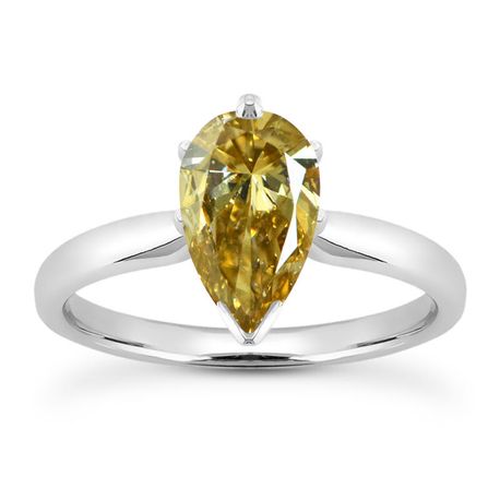 Pear Shape Diamond Engagement Ring Brown Color 14K White Gold 1 CT GIA