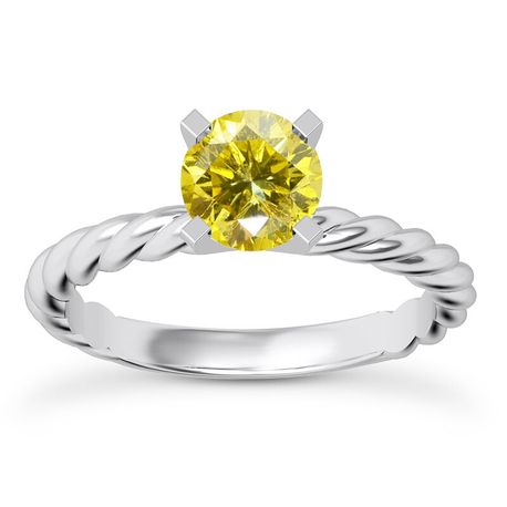 Yellow Diamond Engagement Ring Round 14K White Gold SI1 1.08 Carat