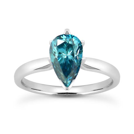 Diamond Wedding Ring Fancy Blue Pear Shape 14K White Gold SI2 0.98 Carat
