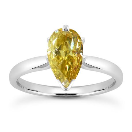 Pear Diamond Engagement Ring Brown Treated 14K White Gold SI1 1 CT Size 5.5US