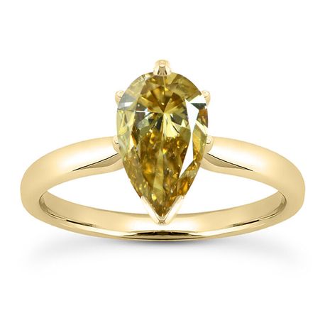 Diamond Solitaire Ring Pear Shape Fancy Brown 14K Yellow Gold 1 Carat GIA