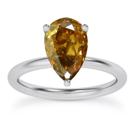 Diamond Wedding Ring Pear Shape Brown Color Treated 14K White Gold VS2 1 Carat