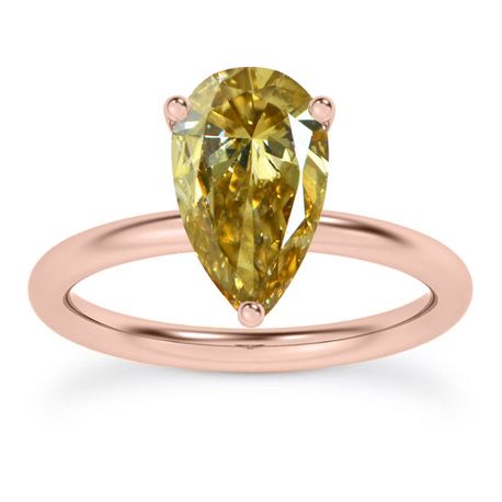 Natural Diamond Solitaire Ring Pear Cut Brown Color 14K Rose Gold 1.01 Carat GIA