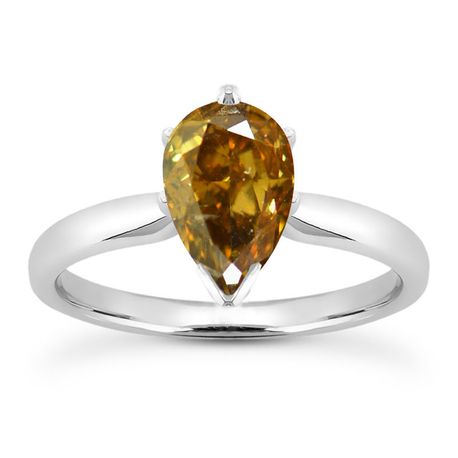 Pear Shape Diamond Wedding Ring Brown 14K White Gold VS2 1.08 Carat