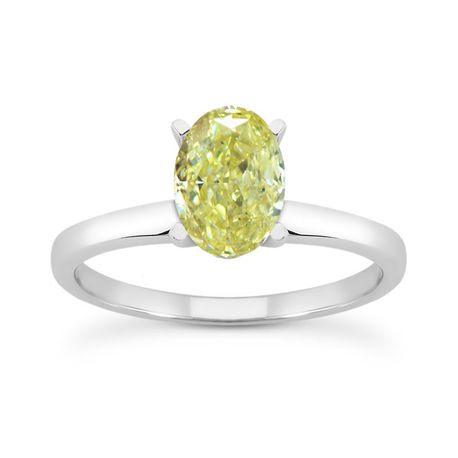 Yellow Oval Diamond Solitaire Ring 14K White Gold SI1 1.01 Carat