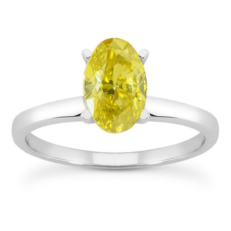 Bridal Diamond Solitaire Ring Yellow Oval Shape Treated 14K White Gold VVS2 1 CT