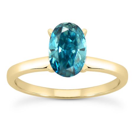 Blue Oval Diamond Solitaire Ring Solid 14K Yellow Gold VS2 1 Carat