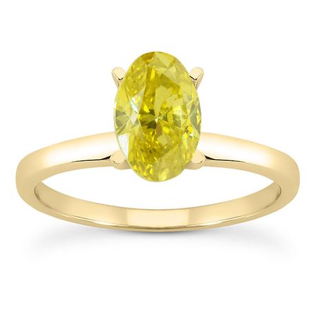 Yellow Diamond Engagement Ring Oval Cut Treated Solid 14K Gold VVS2 1.00 Carat