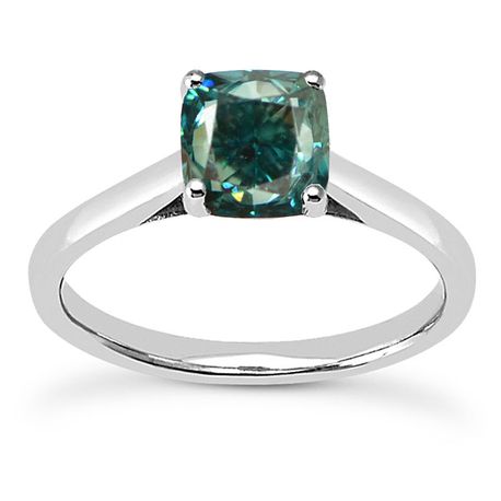 Blue Cushion Diamond Solitaire Ring 14K White Gold SI1 1.02 Carat