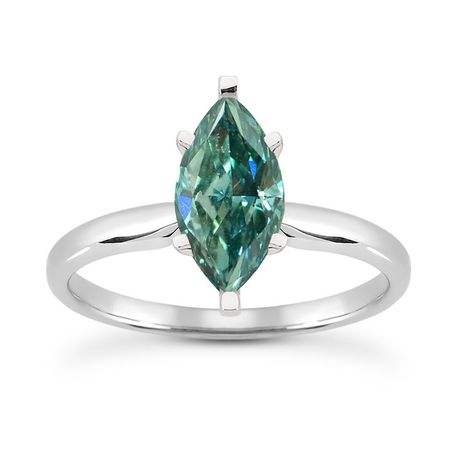 Green Marquise Diamond Engagement Ring 14K White Gold VS2 1 Carat