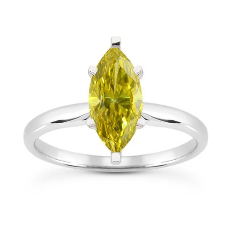 Yellow Marquise Diamond Solitaire Ring 14K White Gold VS1 1 Carat