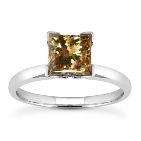 Princess Diamond Solitaire Ring Brown 14K White Gold SI1 1 Carat