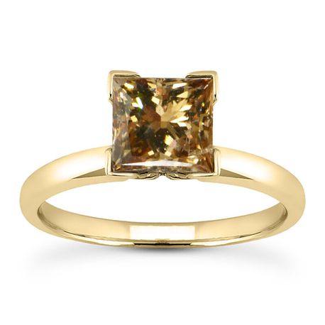 Princess Diamond Solitaire Wedding Ring Brown 14K Yellow Gold 1 Carat 