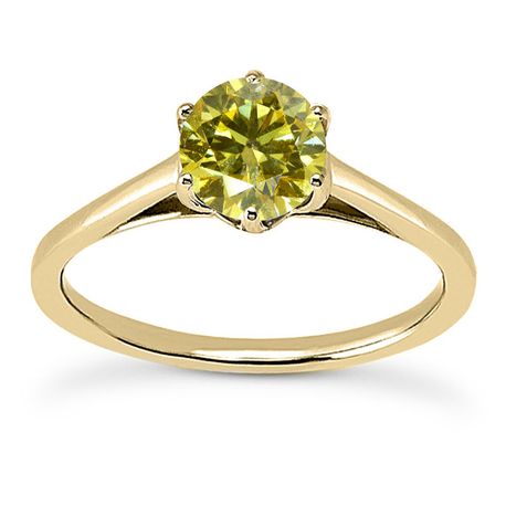 Round Diamond Engagement Ring Solid 14K Gold Fancy Yellow VS 1.02 Carat