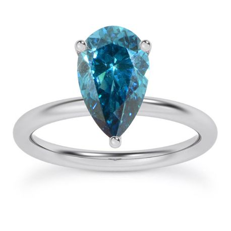 Pear Cut Diamond Solitaire Ring Fancy Blue Treated 14K White Gold VS2 1.02 Carat