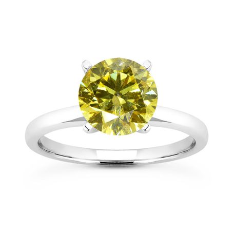 Yellow Diamond Engagement Ring Round 14K White Gold 1 CT