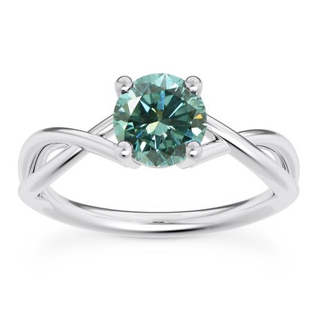 Diamond Split Shank Ring Natural Round Blue Treated 14K White Gold VS2 1 Carat