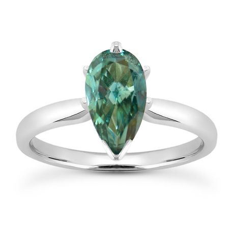 Blue Pear Shape Diamond Solitaire Ring 14K White Gold SI1 1 Carat