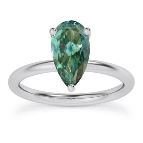 Diamond Solitaire Ring Pear Shape Blue 14K White Gold SI1 1 Carat 