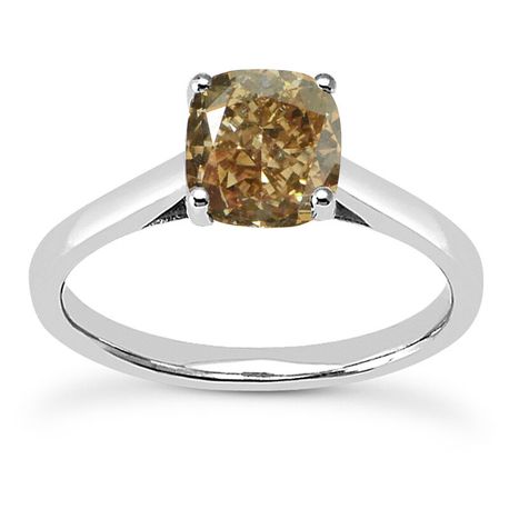 Cushion Diamond Engagement Ring Champagne 14K White Gold VS1 1.03 Carat 