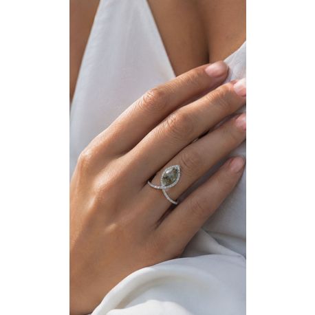 Rose Cut Marquise Diamond Halo Engagement Ring Real Fancy Gray 14K White Gold 1.13 TCW