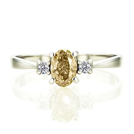 Three-Stone Diamond Engagement Ring Fancy Brownish Yellow Oval 0.78 TCW 14K Gold