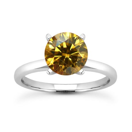 Diamond Engagement Ring Champagne Round 14K White Gold VS2 1 Carat