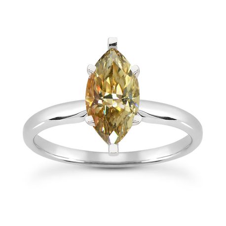 Brown Marquise Diamond Solitaire Ring 14K White Gold VS1 1.01 Carat