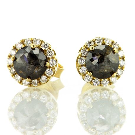 Diamond Halo Earrings Round Fancy Gray 14K Yellow Gold 1.16 TCW