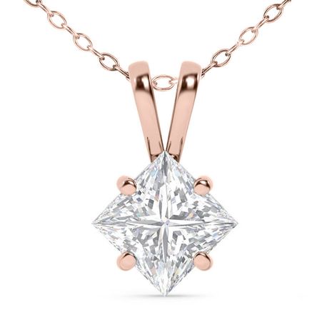 Princess Diamond Solitaire Pendant Necklace Treated 14K Rose Gold G SI1 0.99 CT