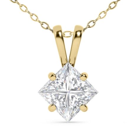 Princess Diamond Solitaire Pendant 14K Yellow Gold 0.99 Carat