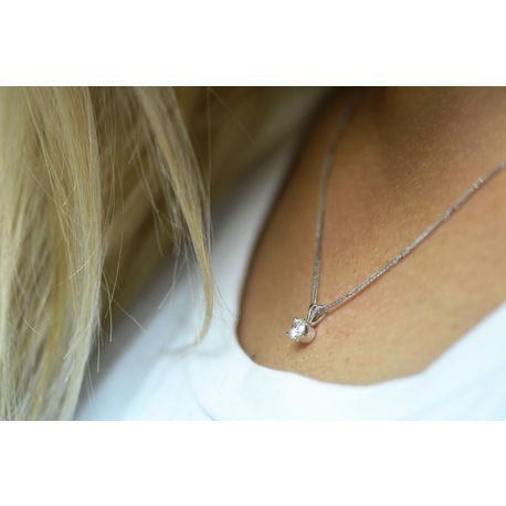 Diamond Solitaire Pendant Necklace Round 1/2 Carat G/SI2 14k White Gold 