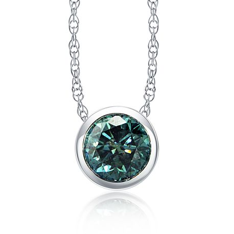 Turquoise Round Diamond Bezel Pendant 14K White Gold 0.95 Carat