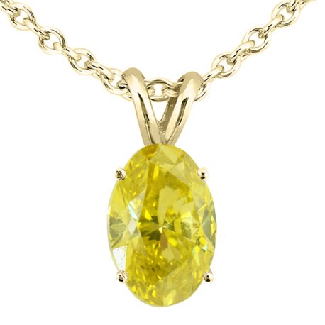 Yellow Oval Diamond Solitaire Pendant 14K Yellow Gold VVS2 1.00 CT