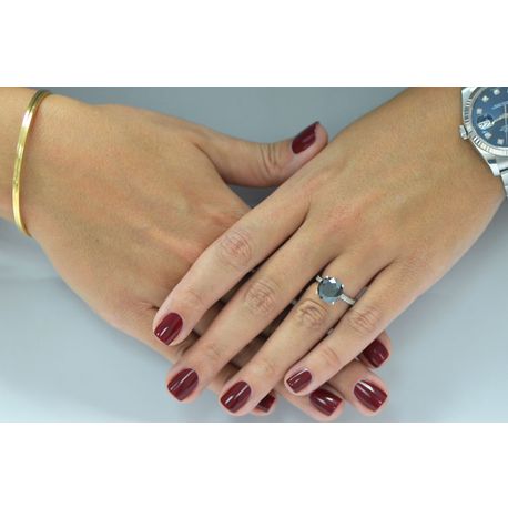 Fancy Black Diamond Ring Engagement Round Shape 5.52 TCW Treated 14K White Gold