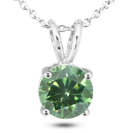 Green Diamond Solitaire Pendant Round Cut Treated 14K White Gold VS2 2.61 Carat